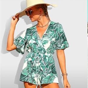 Tropical Leaf Print Romper